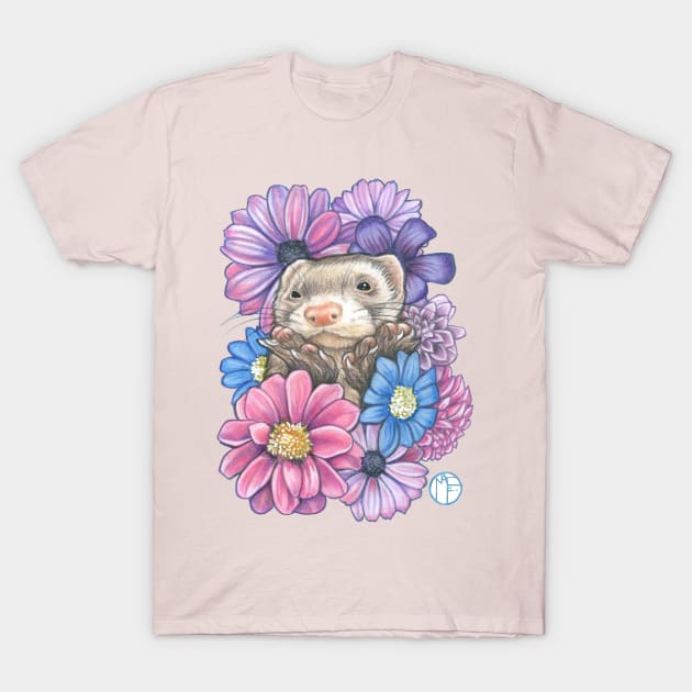 Ferret And Flowers T-Shirt by Nat Ewert Art